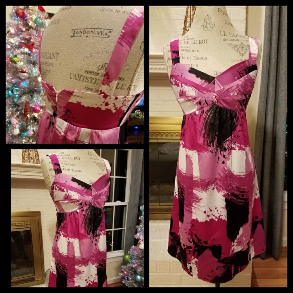 🌸 The Limited Stunning Abstract Silky Dress Sz 4 Pink Black White 🌸 - Picture 3 of 4
